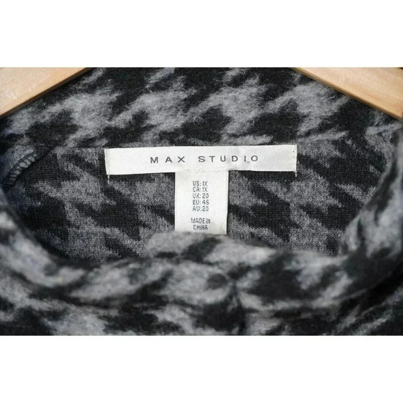 Max Studio Jacket Women Black Gray Knit Houndstooth Long Wool Blend Coat 1X - Picture 11 of 11